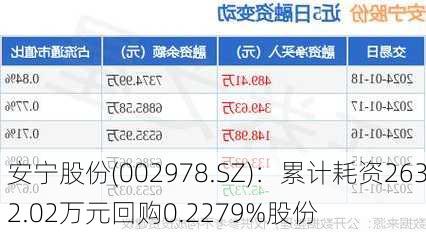 安宁股份(002978.SZ)：累计耗资2632.02万元回购0.2279%股份