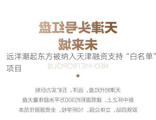 远洋潮起东方被纳入天津融资支持“白名单”项目