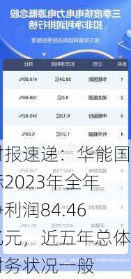 财报速递：华能国际2023年全年净利润84.46亿元，近五年总体财务状况一般