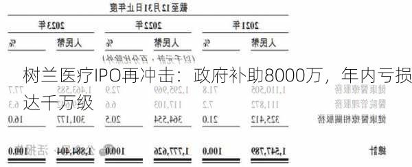 树兰医疗IPO再冲击：政府补助8000万，年内亏损达千万级