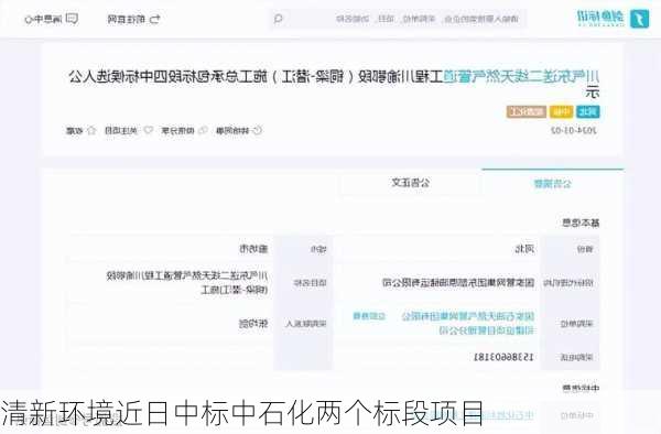 清新环境近日中标中石化两个标段项目