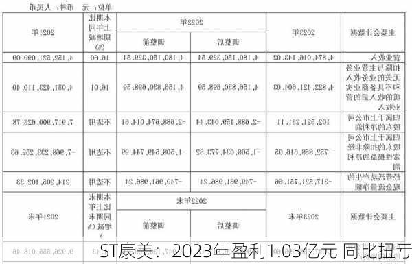 ST康美：2023年盈利1.03亿元 同比扭亏