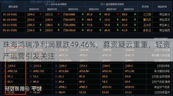 珠海鸿瑞净利润暴跌49.46%，募资疑云重重，轻资产运营引发关注