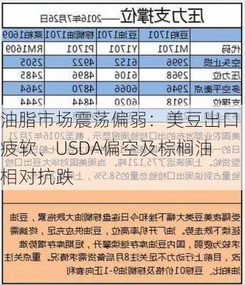 油脂市场震荡偏弱：美豆出口疲软、USDA偏空及棕榈油相对抗跌