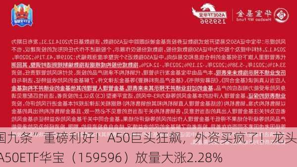 新“国九条”重磅利好！A50巨头狂飙，外资买疯了！龙头宽基A50ETF华宝（159596）放量大涨2.28%