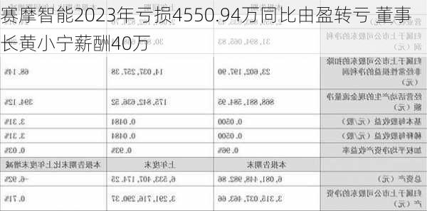 赛摩智能2023年亏损4550.94万同比由盈转亏 董事长黄小宁薪酬40万