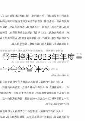 贤丰控股2023年年度董事会经营评述