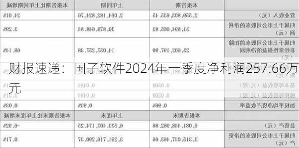 财报速递：国子软件2024年一季度净利润257.66万元