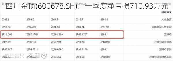 四川金顶(600678.SH)：一季度净亏损710.93万元