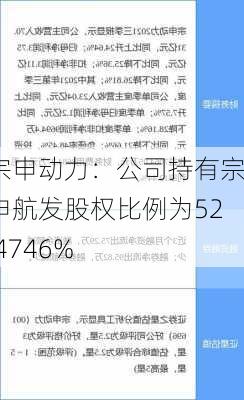 宗申动力：公司持有宗申航发股权比例为52.4746%