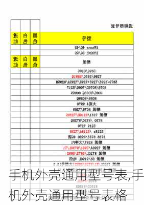 手机外壳通用型号表,手机外壳通用型号表格