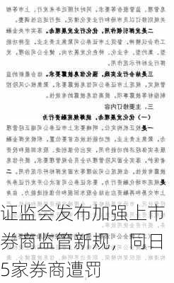 证监会发布加强上市券商监管新规，同日5家券商遭罚