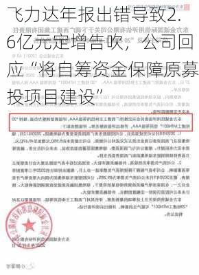 飞力达年报出错导致2.6亿元定增告吹，公司回应“将自筹资金保障原募投项目建设”