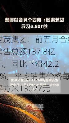 世茂集团：前五月合约销售总额137.8亿元，同比下滑42.25%，平均销售价格每平方米13027元