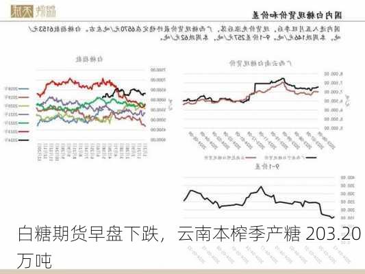 白糖期货早盘下跌，云南本榨季产糖 203.20 万吨