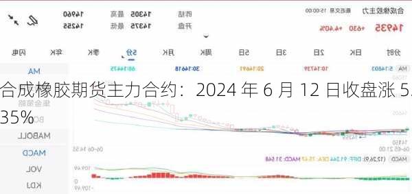 合成橡胶期货主力合约：2024 年 6 月 12 日收盘涨 5.35%