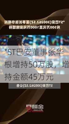 *ST巴安董事张华根增持50万股，增持金额45万元