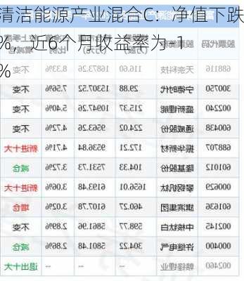 富国清洁能源产业混合C：净值下跌0.97%，近6个月收益率为-12.16%