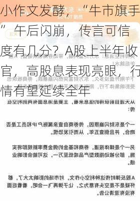 小作文发酵，“牛市旗手” 午后闪崩，传言可信度有几分？A股上半年收官，高股息表现亮眼，行情有望延续全年