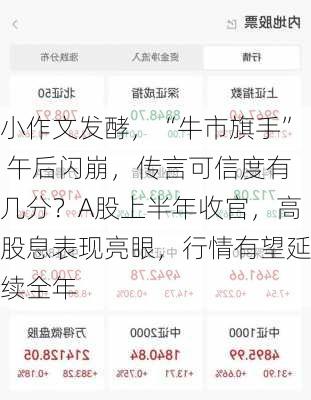 小作文发酵，“牛市旗手” 午后闪崩，传言可信度有几分？A股上半年收官，高股息表现亮眼，行情有望延续全年