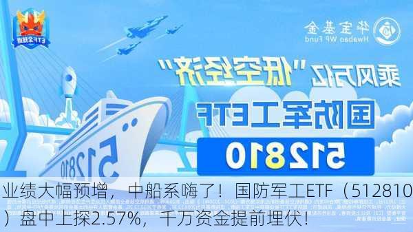 业绩大幅预增，中船系嗨了！国防军工ETF（512810）盘中上探2.57%，千万资金提前埋伏！