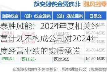 泰胜风能：2024年度相关经营计划不构成公司对2024年度经营业绩的实质承诺