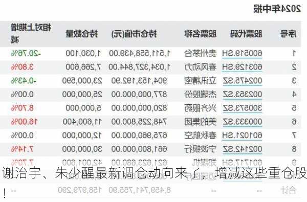 谢治宇、朱少醒最新调仓动向来了，增减这些重仓股！