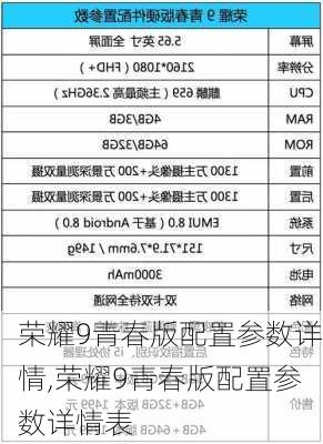 荣耀9青春版配置参数详情,荣耀9青春版配置参数详情表