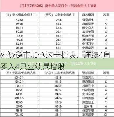 外资逆市加仓这一板块，连续4周买入4只业绩暴增股