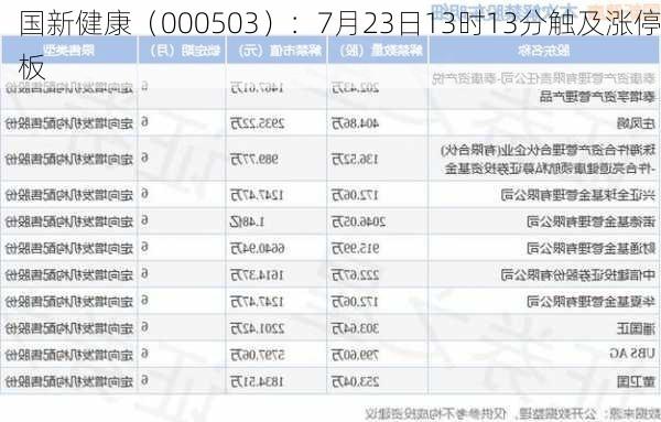 国新健康（000503）：7月23日13时13分触及涨停板