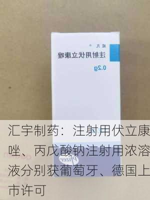 汇宇制药：注射用伏立康唑、丙戊酸钠注射用浓溶液分别获葡萄牙、德国上市许可