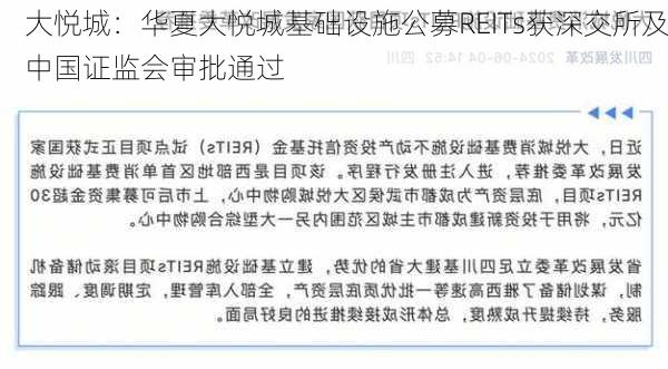 大悦城：华夏大悦城基础设施公募REITs获深交所及中国证监会审批通过