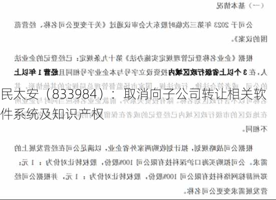 民太安（833984）：取消向子公司转让相关软件系统及知识产权