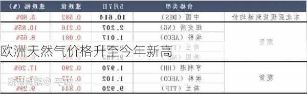 欧洲天然气价格升至今年新高