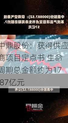 中鼎股份：获得供应商项目定点书 生命周期总金额约为17.87亿元