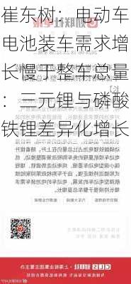 崔东树：电动车电池装车需求增长慢于整车总量：三元锂与磷酸铁锂差异化增长