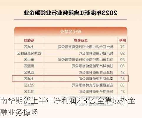 南华期货上半年净利润2.3亿 全靠境外金融业务撑场