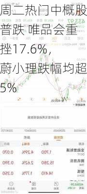 周二热门中概股普跌 唯品会重挫17.6%，蔚小理跌幅均超5%