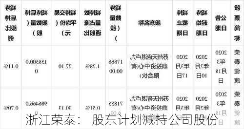 浙江荣泰： 股东计划减持公司股份