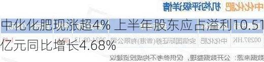 中化化肥现涨超4% 上半年股东应占溢利10.51亿元同比增长4.68%