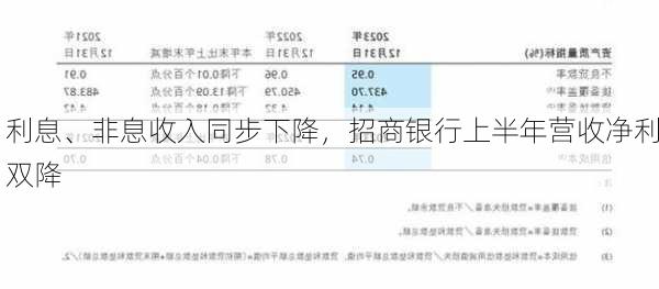 利息、非息收入同步下降，招商银行上半年营收净利双降