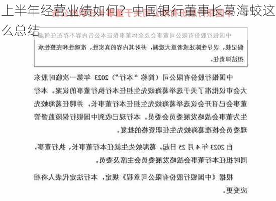 上半年经营业绩如何？中国银行董事长葛海蛟这么总结