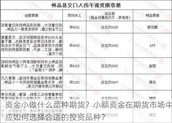 资金小做什么品种期货？小额资金在期货市场中应如何选择合适的投资品种？