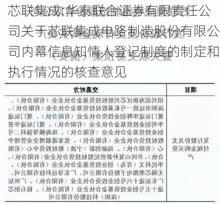 芯联集成:华泰联合证券有限责任公司关于芯联集成电路制造股份有限公司内幕信息知情人登记制度的制定和执行情况的核查意见