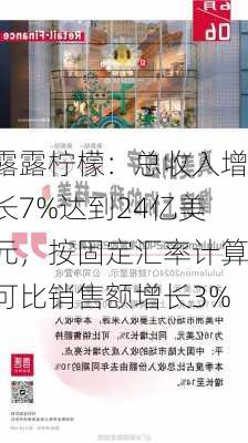 露露柠檬：总收入增长7%达到24亿美元，按固定汇率计算可比销售额增长3%