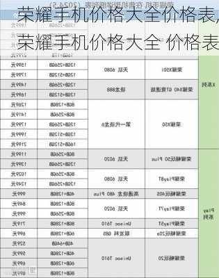 荣耀手机价格大全价格表,荣耀手机价格大全 价格表