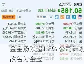 金宝汤跌超1.8% 公司计划改名为金宝