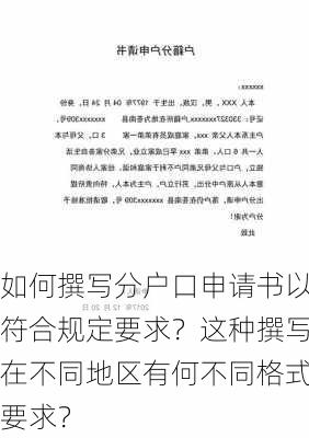 如何撰写分户口申请书以符合规定要求？这种撰写在不同地区有何不同格式要求？