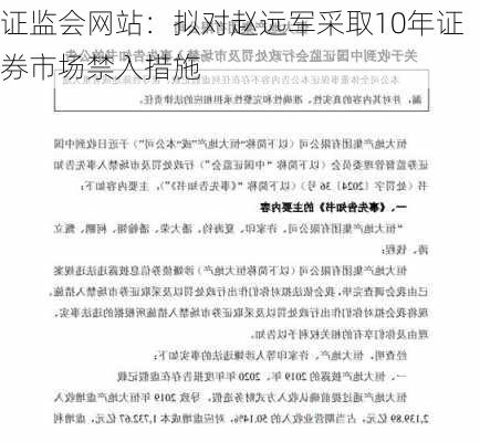 证监会网站：拟对赵远军采取10年证券市场禁入措施