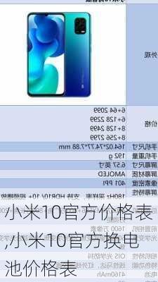 小米10官方价格表,小米10官方换电池价格表